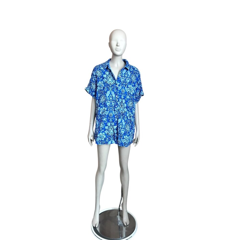 Soft Surroundings Blue, Green and White Blouse